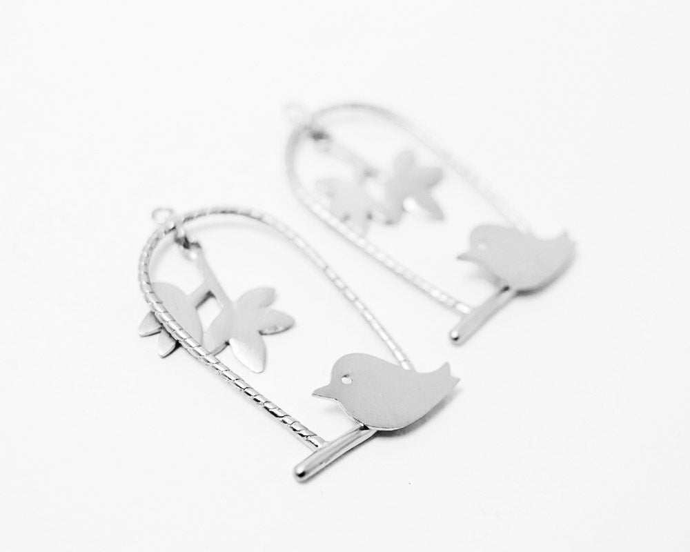 [P0357]2pcs/Bird Swing Pendant/Brass/Matte Rhodium/32x18mm