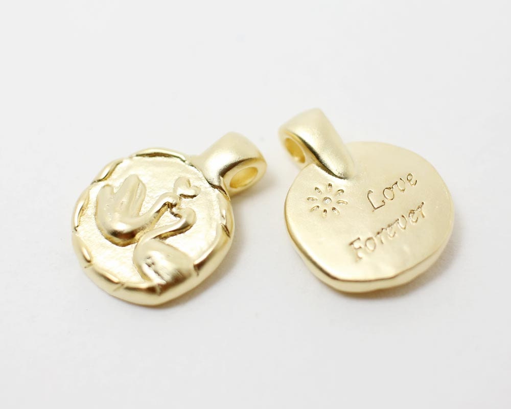 [P0359]2pcs/Antique Circle Swan Pendant/Brass/Matte Gold/19x 15mm