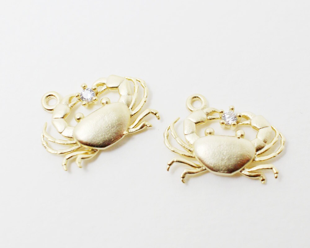 [P0372]2pcs/Crab Pendant/Brass/Matte Gold/10 x 14mm