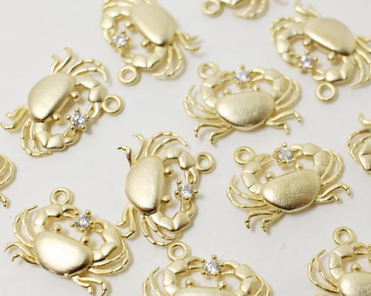 [P0372]2pcs/Crab Pendant/Brass/Matte Gold/10 x 14mm