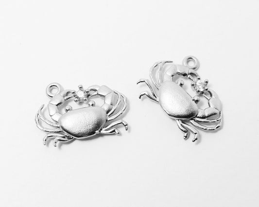 [P0372]2pcs/Crab Pendant/Brass/Matte Rhodium/10 x 14mm