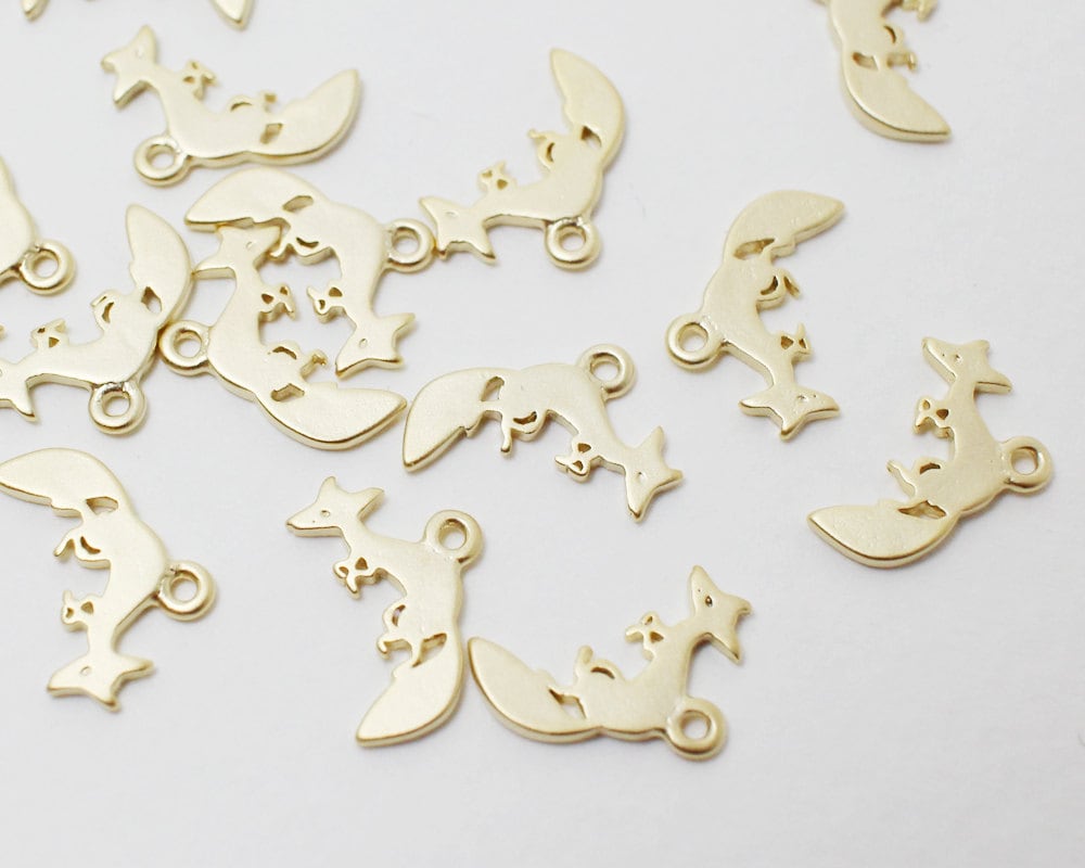 [P0373]4pcs/Tiny Fox Pendant/Brass/Matte Gold/10 x 7mm