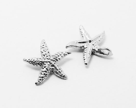 [P0378]2pcs/StarFish Pendant/Brass/Matte Rhodium/12mm