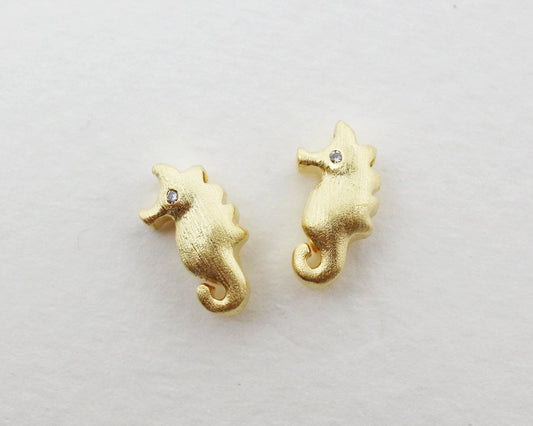 [P0382]2pcs/Seahorse Pendant/Brass/Matte Gold/5x10mm