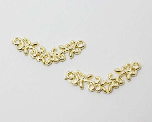 [P0388]2pcs/V Leaf Pendant Connector/Brass/Matte Gold/26x10mm