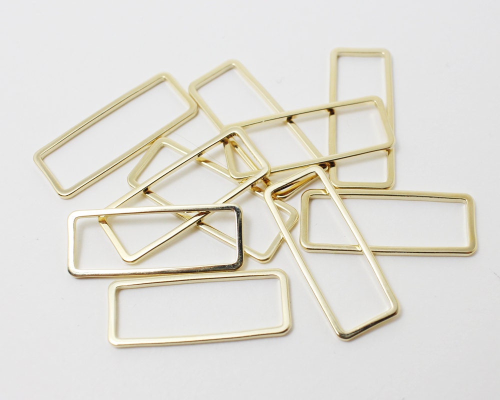 [P0391]4pcs/Rectangle Pendant Connector/Brass/Gold/24x9mm