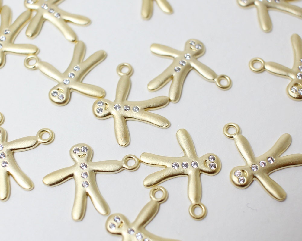 [P0394]2pcs/Ginger cookie man Pendant/Pewter/Matte Gold/13x15mm