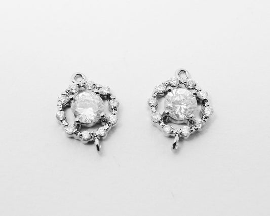 [P0403]2pcs/Cubic Zirconia Circle Connector/Brass/Rhodium/8.5x12.5mm