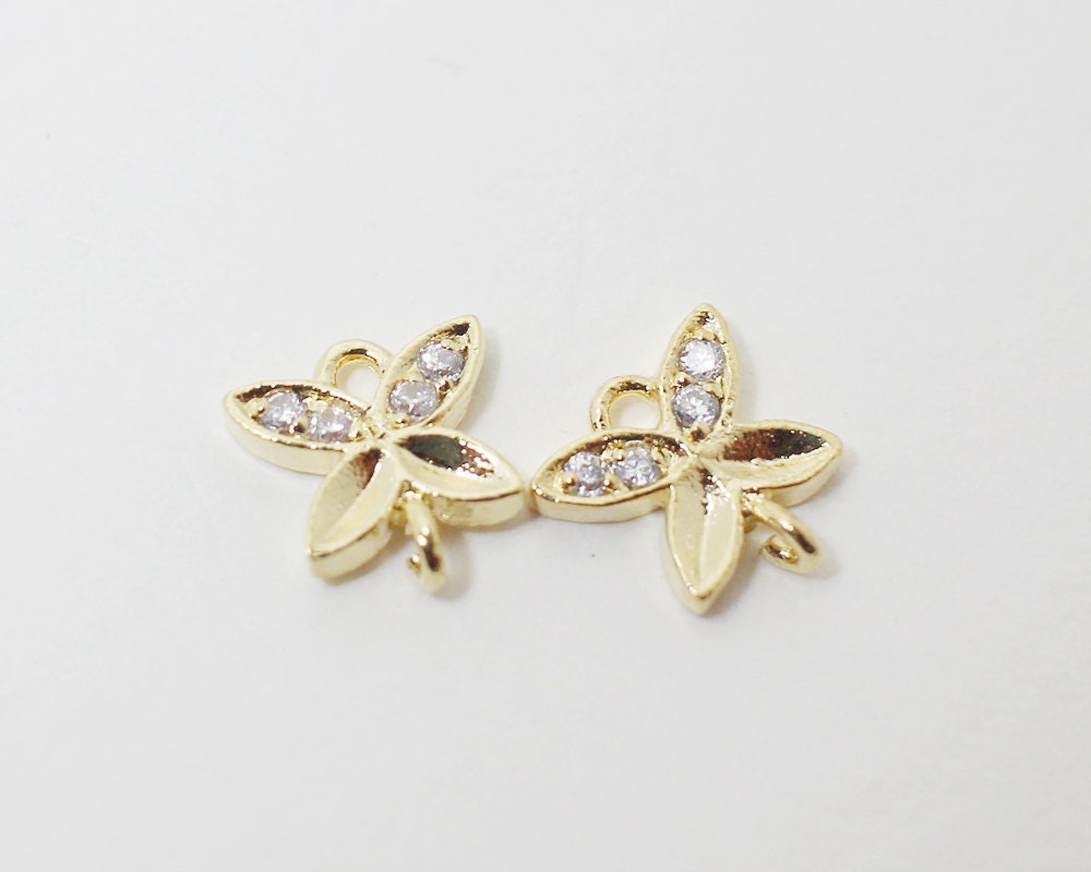 [P0404]2pcs/Cubic Zirconia Petal Connector/Brass/Gold/8x8mm