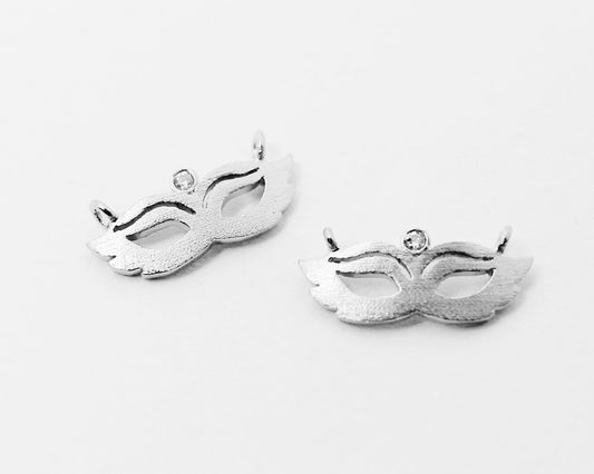 [P0407]2pcs/Cubic Zirconia Mask Pendant/Brass/Rhodium/16x7mm