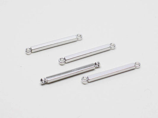 [P0412-1]4pcs/Short Rectangle Bar Connector/Brass/Rhodium/2x20mm