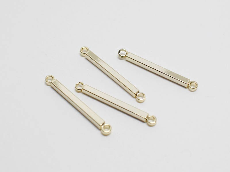 [P0412-1]4pcs/Short Rectangle Bar Connector/Brass/Gold/2x20mm