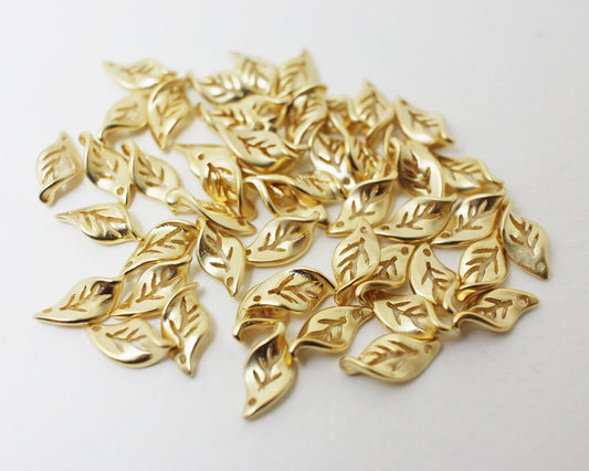 [P0416]10pcs/Twisted Leaf Charm/Brass/Matte Gold/5x11mm