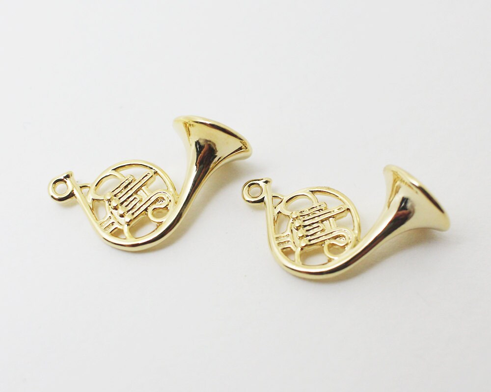 [P0417]2pcs/Horn Pendant/Brass/Gold/11x 22mm