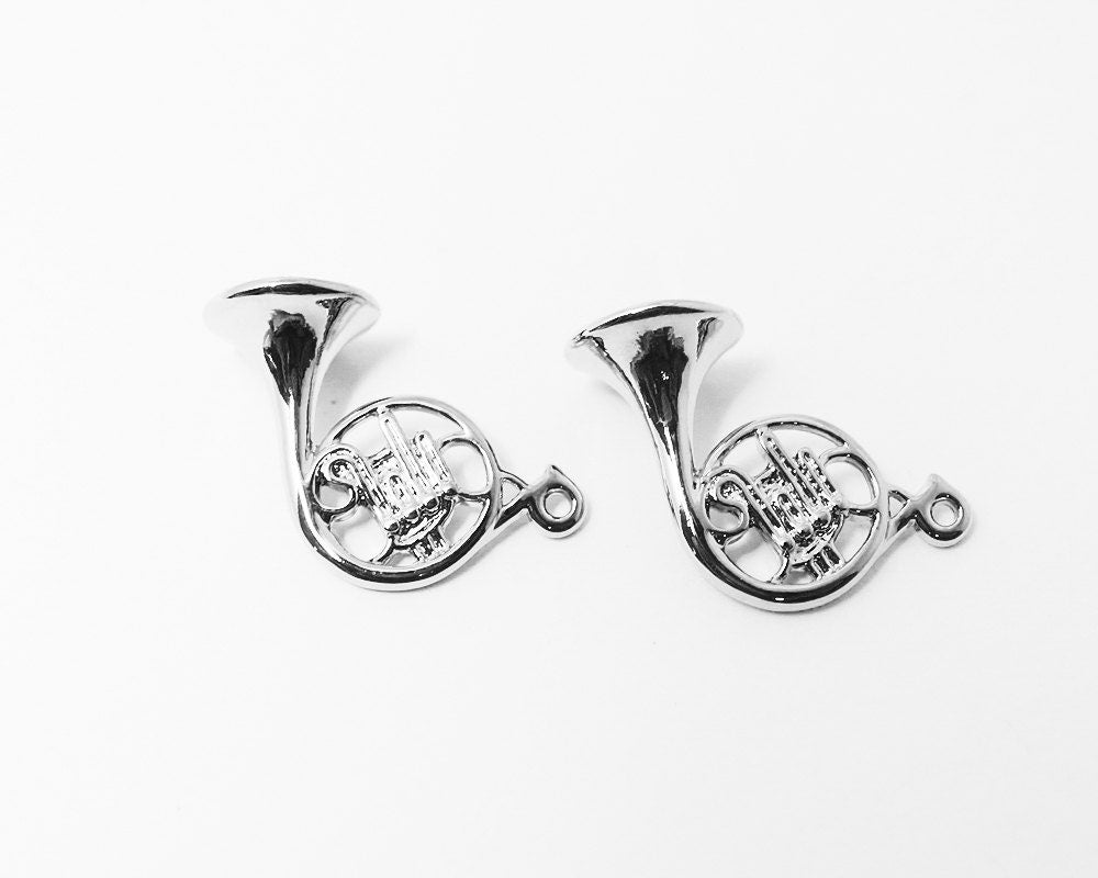 [P0417]2pcs/Horn Pendant/Brass/Rhodium/11x 22mm