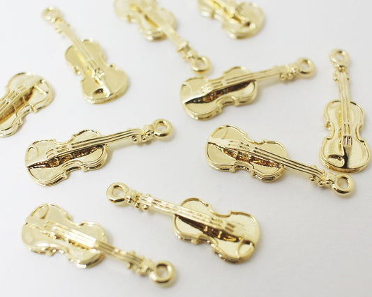 [P0418]2pcs/Violin Pendant/Brass/Gold/8x 24mm