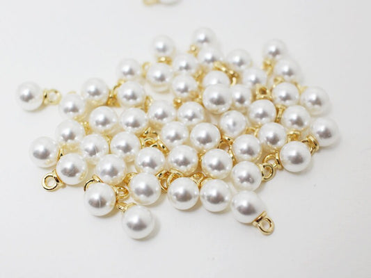 [P0421]10pcs/6mm Artificial Pearl Pendant Small/Brass/Gold/6mm