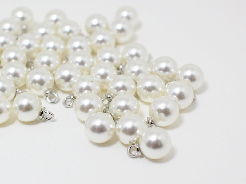 [P0422]10pcs/8mm Artificial Pearl Pendant Medium/Brass/Rhodium/8mm