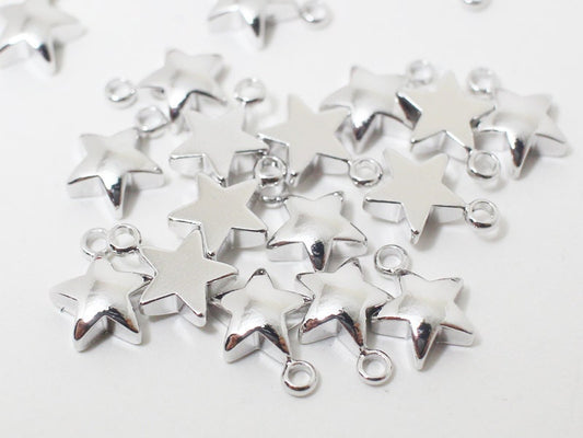 [P0431]4pcs/Convex Star Pendant/Brass/Rhodium/7x9mm