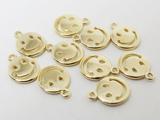 [P0435]2pcs/Shinny Smile Pendant/Brass/Gold/9x12mm