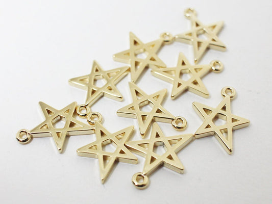 [P0436]2pcs/Star Pendant/Brass/Gold/13x10mm