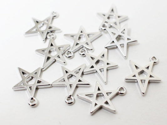 [P0436]2pcs/Star Pendant/Brass/Rhodium/13x10mm