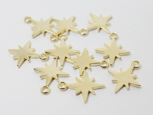 [P0437]2pcs/Shinning Star Pendant/Brass/Gold/14x11mm