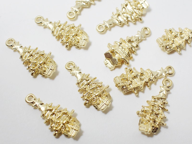 [P0439]2pcs/Christmas Tree Pendant/Pewter/Matte Gold/19x9mm