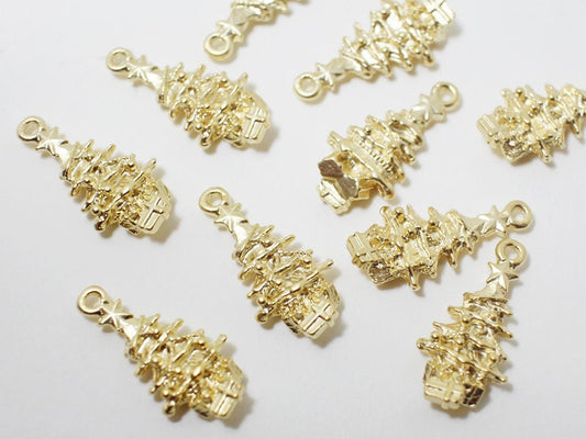 [P0439]2pcs/Christmas Tree Pendant/Pewter/Matte Gold/19x9mm