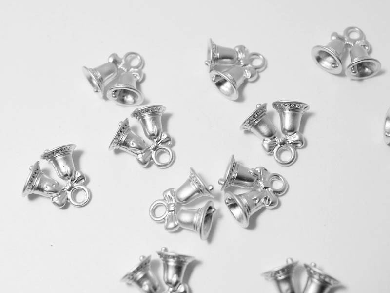 [P0440]2pcs/Christmas Bell Pendant/Pewter/Matte Rhodium/11x12mm