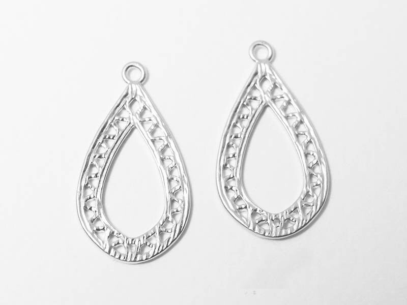 [P0453]2pcs/Teardrop Pendant/Brass/Matte Rhodium/23x12mm