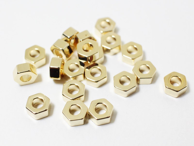 [P0471]4pcs/Hexagon Nut Charm Connector/Brass/Gold/6mm