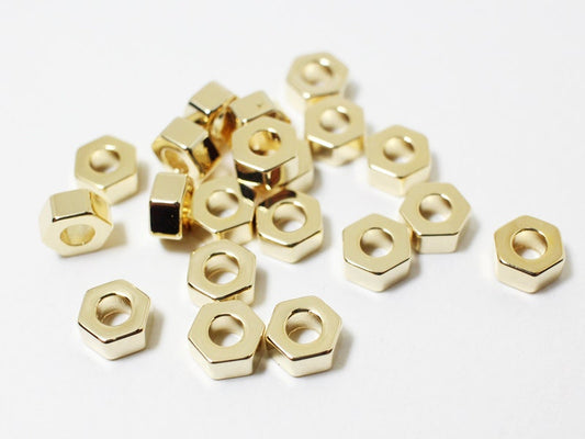 [P0471]4pcs/Hexagon Nut Charm Connector/Brass/Gold/6mm