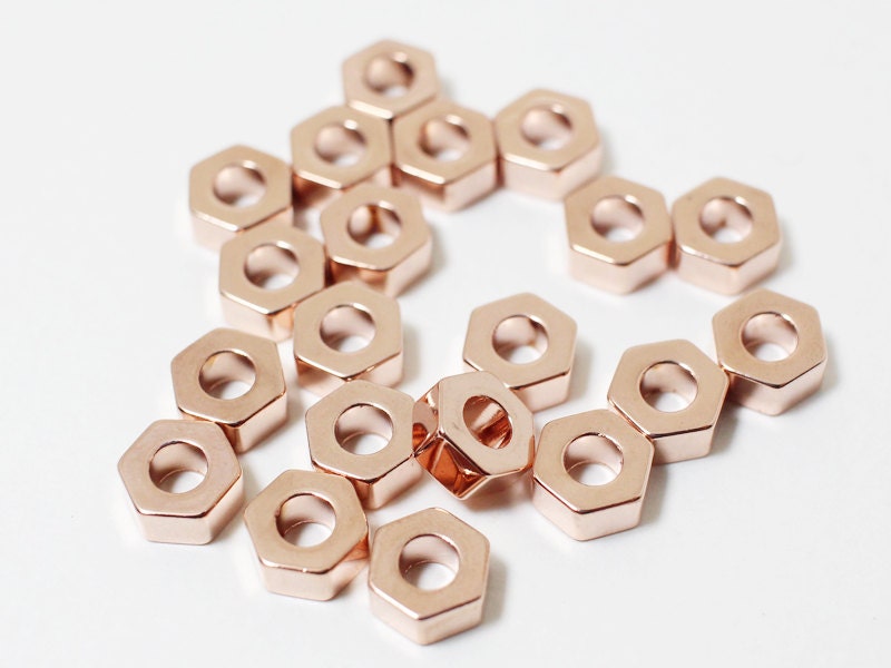 [P0471]4pcs/Hexagon Nut Charm Connector/Brass/Rose Gold/6mm