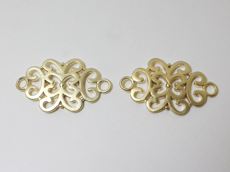 [P0475]2pcs/Filigree Pendant/Brass/Matte Gold/35x20mm