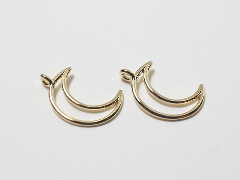 [P0478]2pcs/Crescent Moon Pendant/Brass/Gold/16x11mm