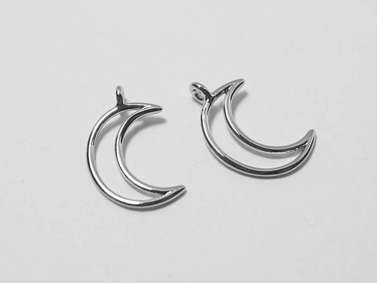 [P0478]2pcs/Crescent Moon Pendant/Brass/Rhodium/16x11mm