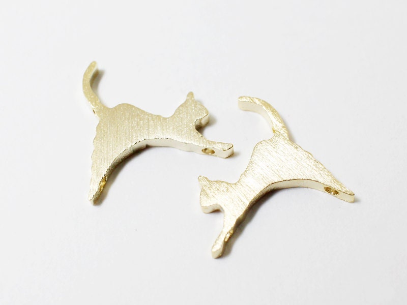 [P0480]2pcs/Cat Pendant/Brass/Gold/17x17mm