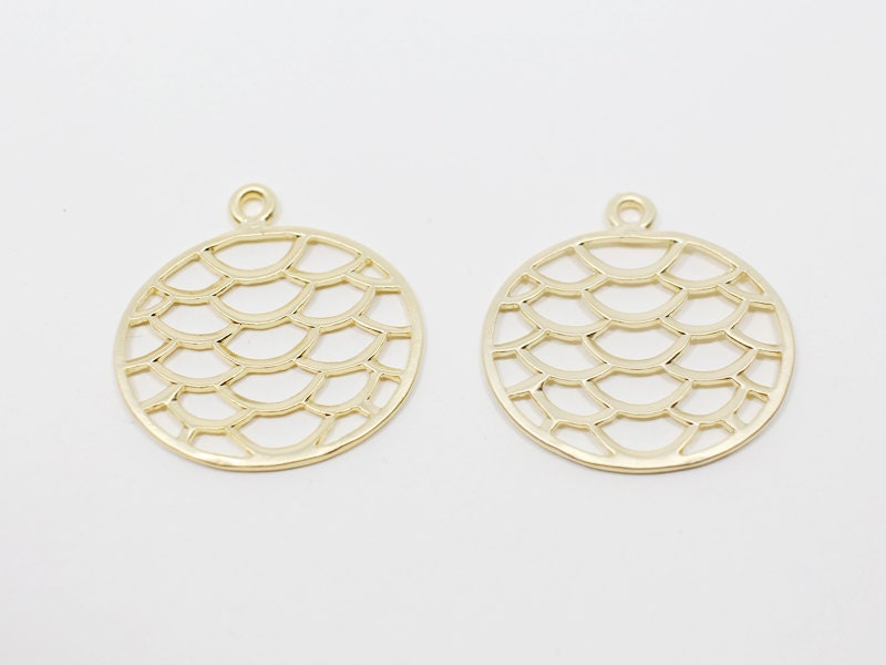 [P0482]4pcs/Circle Net Pendant/Pewter/Matte Gold/21x22mm