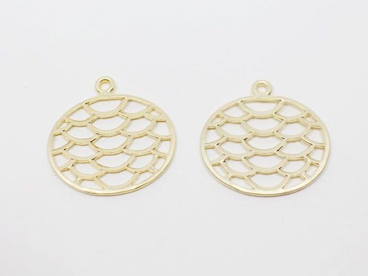 [P0482]4pcs/Circle Net Pendant/Pewter/Matte Gold/21x22mm