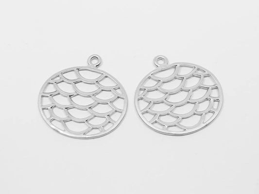 [P0482]4pcs/Circle Net Pendant/Pewter/Matte Rhodium/21x22mm