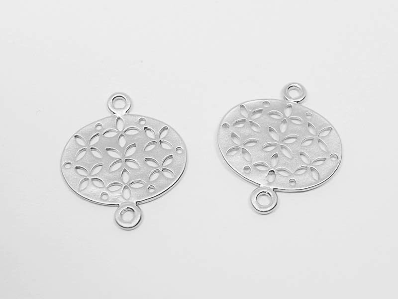 [P0484]4pcs/Petal Ingraved Ellipse Pendant Connector/Pewter/Matte Rhodium/17x20mm