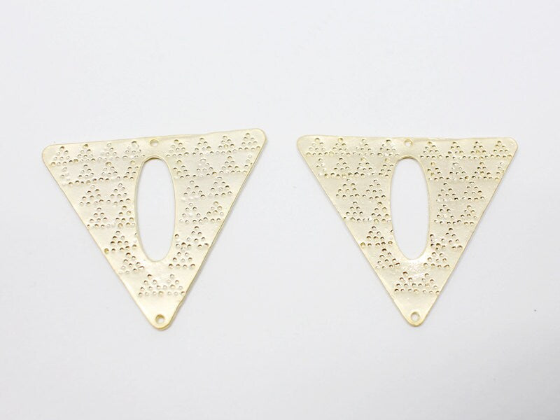 [P0485]4pcs/Triangle Pendant Connector/Pewter/Matte Gold/33 x 29.3mm