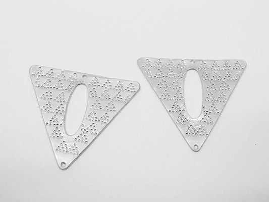 [P0485]4pcs/Triangle Pendant Connector/Pewter/Matte Rhodium/33 x 29.3mm