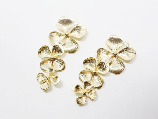 [P0496]2pcs/Petals Linked Pendant/Brass/Matte Gold/15x35mm