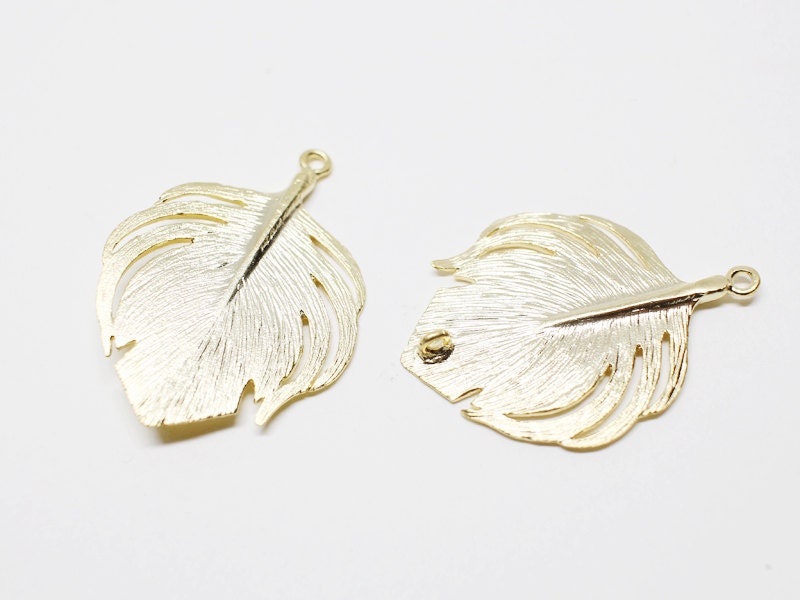 [P0499]2pcs/Leaf Pendant/Brass/Matte Gold/24x33mm