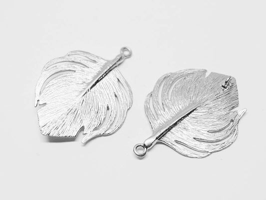 [P0499]2pcs/Leaf Pendant/Brass/Matte Rhodium/24x33mm