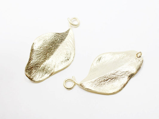 [P0500]2pcs/Leaf Pendant/Brass/Matte Gold/19x38mm