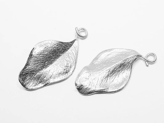 [P0500]2pcs/Leaf Pendant/Brass/Matte Rhodium/19x38mm