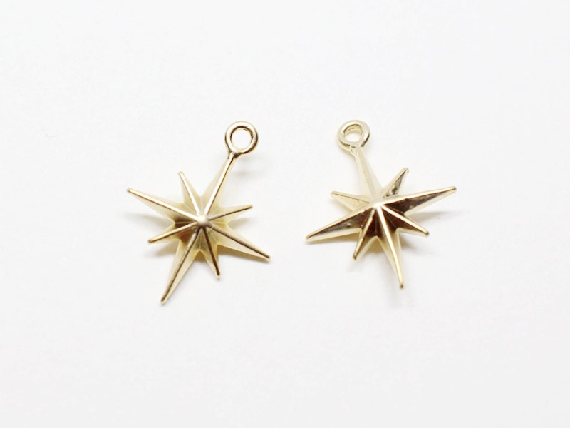 [P0507]2pcs/Chubby Shinning Star Pendant/Brass/Matte Gold/10x13mm